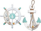2 Pack 11  Nautical Beach Wooden Ship Wheel And 13  Wood Anchor With Rope Nau   