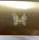 Vtg Steel Brushed Brass Envelope Mail Letter Desktop Holder -butterfly Design