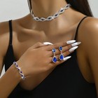 Blue Rhinestone Crystal Necklace Bracelet Earring Jewelry Set Wedding Pageant
