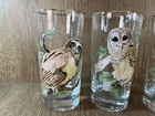 Vintage Mid Century Modern Owl Pitcher Glasses Tumblers Gold Rim Lot Of 6 Pc