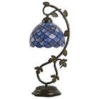 Vintage Tiffany Style Table Lamp Stained Glass Blue Purple Dome Shade With An   