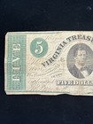 Virginia Treasury Note  5 1862 Obsolete Currency State Bank Note Civil War