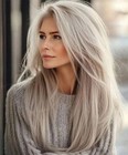 Human Hair New Fashion Gorgeous Women s Long Gray Silver Wig 20 In