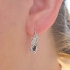 Sterling Silver Sapphire Set Statement Necklace Dangle Earrings Peacock Feather