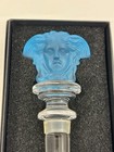 Rosenthal Versace Medusa Blue Frosted Crystal Wine Bottle Stopper W  Box