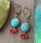 118 Turquoise Sundance Charm Gold Edge Earrings Artisan Jewelry