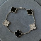 Clover Bracelet 925 Silver White Gold Plated 15mm Cz Clover Onyx Bracelet