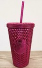 New Starbucks Studded Hot Pink Cold Cup 16oz Faceted Tumbler W  Straw