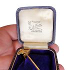 Antique 9 Ct Gold Horse Head Stick Safety Pin Original Leather Gilt Jewelry Box