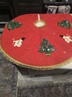 Vintage 1950 s Handmade Red Felt Christmas Tree Skirt Gold Trim
