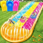 3 Sided Safe Fence   Extra Width Triple Slip Water Slide With 3-way Sprinkler   
