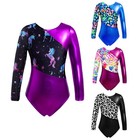 Kids Girls Metallic Gymnastics Ballet Dance Leotard Long Sleeve Athletic Unitard