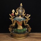 Pure Copper Painted Tibetan Buddhist Green Tara Ornament