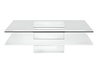 39  Clear And White Glass And Wood Square Pedestal Coffee Table With Shelf
