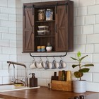 Rustic Wood Wall Storage Cabinet With Sliding Barn Door  3-tier Decorative Fa   
