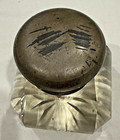 Antique Victorian Crystal Inkwell Cut Faceted Glass Brass Hinged Lid 3    Tall