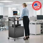 Av Cart With Locking Cabinet  Rolling Computer Cart Media Cart Adjustable Height