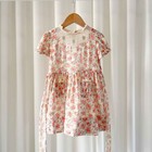 Vtg 40s Kate Greenaway Swiss Dot Floral Cotton Embroidered Toddler Girls Dress