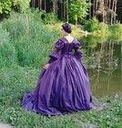 Square Neck Zipper Back Purple Evening Dresses Medieval Vintage Floor Length