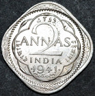 India-british  1941 2 Annas Mumbai Mint  King George Vi-foreign Coin 25mm