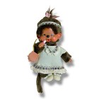 1974 Sekiguchi Monchhichi Pacifier  Sucking Monkey Pink Dress Vintage 8  Japan