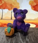Mini Needle Felted Purple Bear With Hand Sculpted Foam Clay Pumpkin