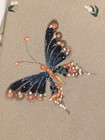 Vintage 1940s Hand Painted Butterflies Neck Tie Glitter Tan With Blue 5  W Look