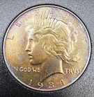 1934  1 Silver Peace Dollar - Dramatic Color Toning 
