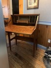 Victorian Oak Wood Drop Front Secretary Desk With Bookshelf 