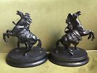 Antique Rearing Marley Horse Chiral Pair Bronzed Spelter Statues 9   