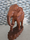 Vtg Large Wooden Elephant Statue Hand Carved Solid Wood 12   hx 11 5  L  no Tusks 