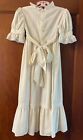 Vtg Polly Flinders Beige Ivory Long Short Sleeve Ruffle Dress 6 Hand Smocked