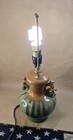 Vintage Mid Century Modern Drip Glaze Ceramic Table Lamp Large Green Brown Mcm
