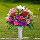  2 Sets Artificial Cemetery Flowers For Grave  Flowers In Vase Purple  Pink