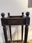 Vintage Wood Umbrella Cane Stand Brass Drip Tray Woven Panels Ball Finials