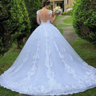 Luxury Princess Wedding Dresses Illusion Round Neck Lace Appliques Bridal Gown