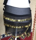 Belly Dance Costume 3 Rows Gold Coins Belt Black Hip Scarf Dancing Skirt Wrap