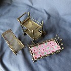 Vintage Brass Plated Gold Dollhouse Miniature Furniture Lot - Chair Bar Cart Bed