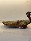 Mcm Ceramic Figure Bowl Trinket Dish Brown Green Gold 15x7x5   