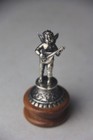 Continental 800 Silver Cherub Angle Playing Lute Figurine On A Wooden Base