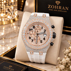 Vvs1 Moissanite Studded Bust Down Handmade Rose Gold Watch Timepiece White Band