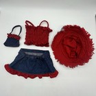 Build A Bear Red Ruffle Top Denim Jean Skirt Purse Bucket Hat Teddy Clothes Set