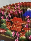 Japanese Folding Silk Hand Fan W  Box  Mt  Fuji Pagoda   Cherry Blossoms