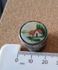 Vintage Silver Tone Mother Of Pearl Handpainted Tiny Pill Snuff Box