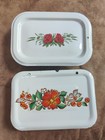 Enamelware Metal Refrigerator Box Container Floral Set Of 2 Farmhouse Kitchen