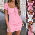 Women Sexy Square Neck Bodycon Mini Dress Ladies Party Cocktail Clubwear Dresses