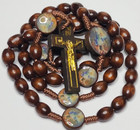 Saint Michael The Archangel Catholic Rosary Cord Brown Wood Beads Prayer Beads
