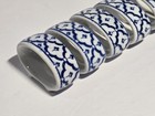 Set Of 6 Vintage Porcelain Blue white Napkin Rings Floral Design Hand Painted