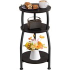 Small Round Side Table  3-tier Rustic Wood   Metal Nightstand room Storage Shelf