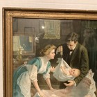 Vintage Nursery Framed Art Print Doctor Nurse Weighing Infant 15    X 13    